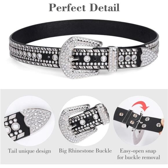 SUOSDEY Rhinestone Belt for Men Women Western Cowboy Cowgirl Bling Studded - Picture 6 of 7